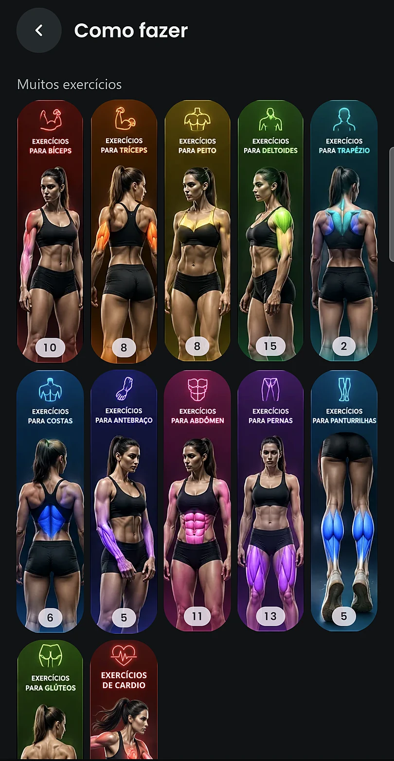 Guia Como fazer em versão feminina, por grupo muscular